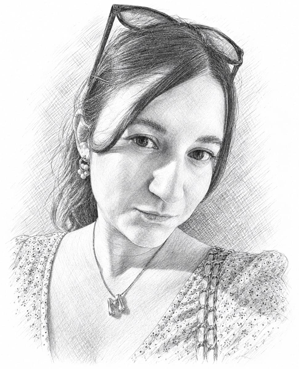 Gezeichnetes Porträt von Manuela Deibler (Bleistift)